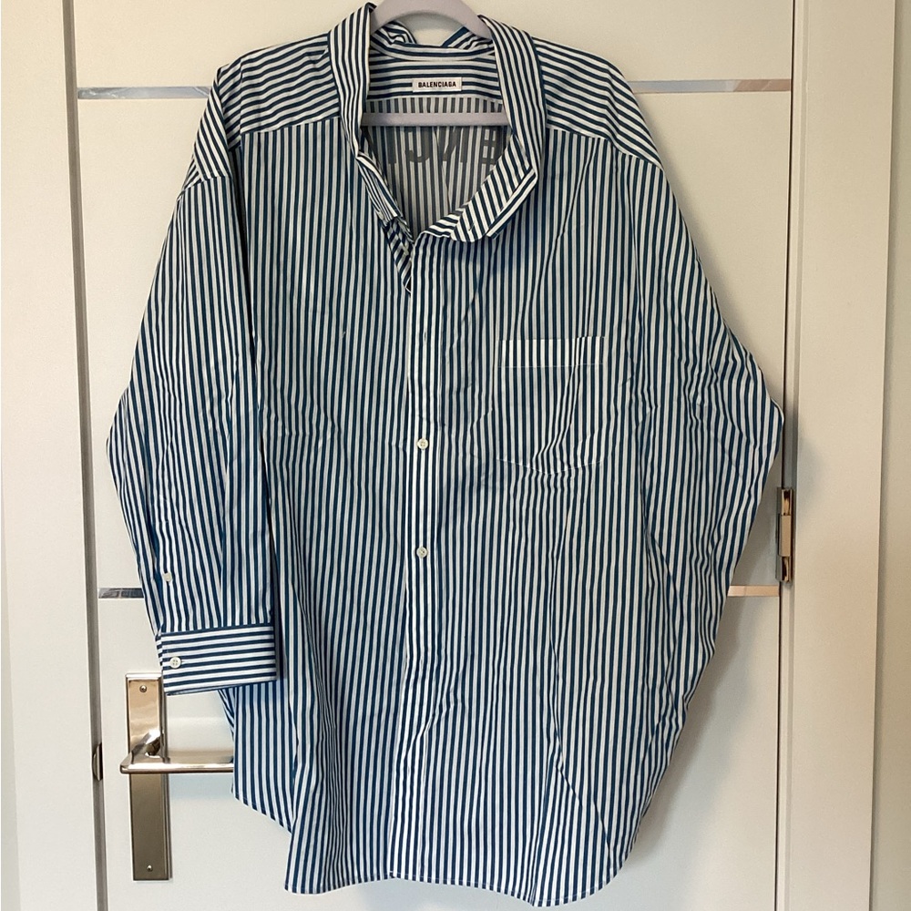 Balenciaga Blue and White Striped Shirt